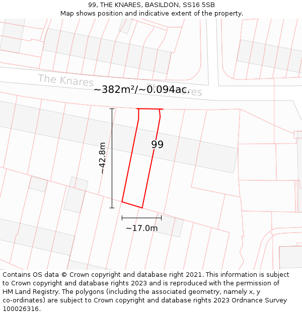 99, THE KNARES, BASILDON, SS16 5SB: Plot and title map