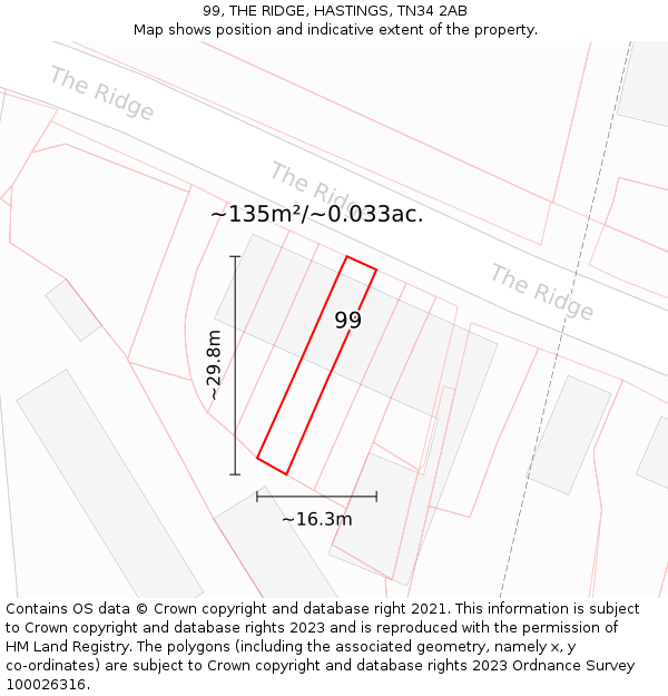 99, THE RIDGE, HASTINGS, TN34 2AB: Plot and title map