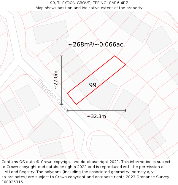 99, THEYDON GROVE, EPPING, CM16 4PZ: Plot and title map