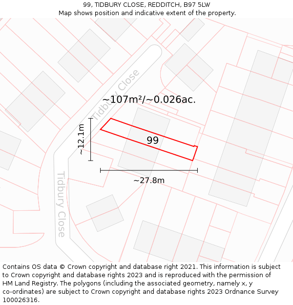 99, TIDBURY CLOSE, REDDITCH, B97 5LW: Plot and title map