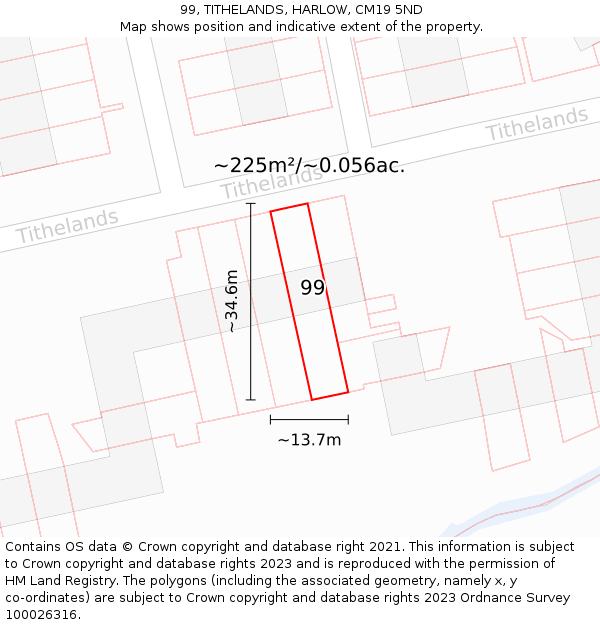 99, TITHELANDS, HARLOW, CM19 5ND: Plot and title map