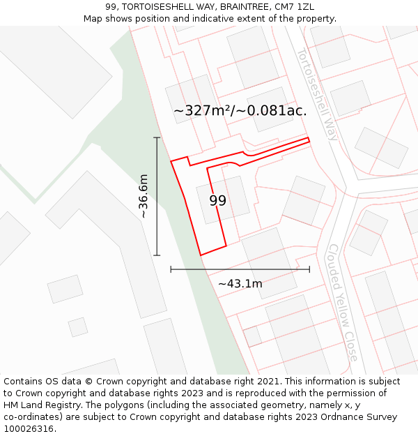 99, TORTOISESHELL WAY, BRAINTREE, CM7 1ZL: Plot and title map