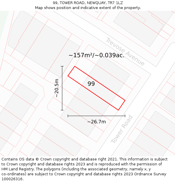 99, TOWER ROAD, NEWQUAY, TR7 1LZ: Plot and title map