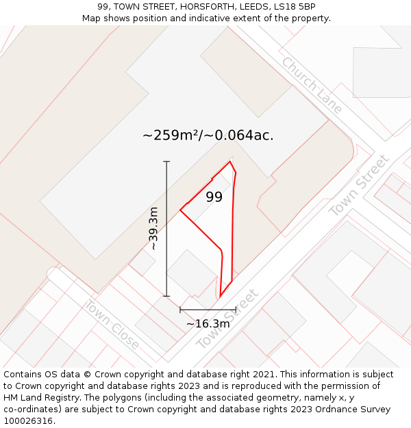 99, TOWN STREET, HORSFORTH, LEEDS, LS18 5BP: Plot and title map