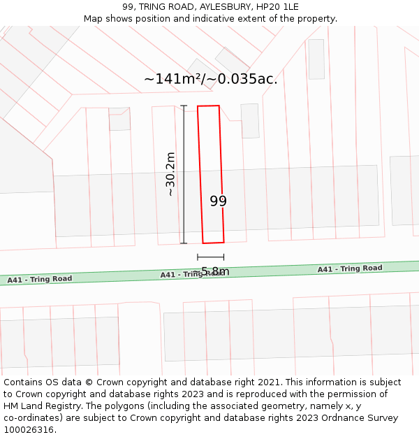 99, TRING ROAD, AYLESBURY, HP20 1LE: Plot and title map