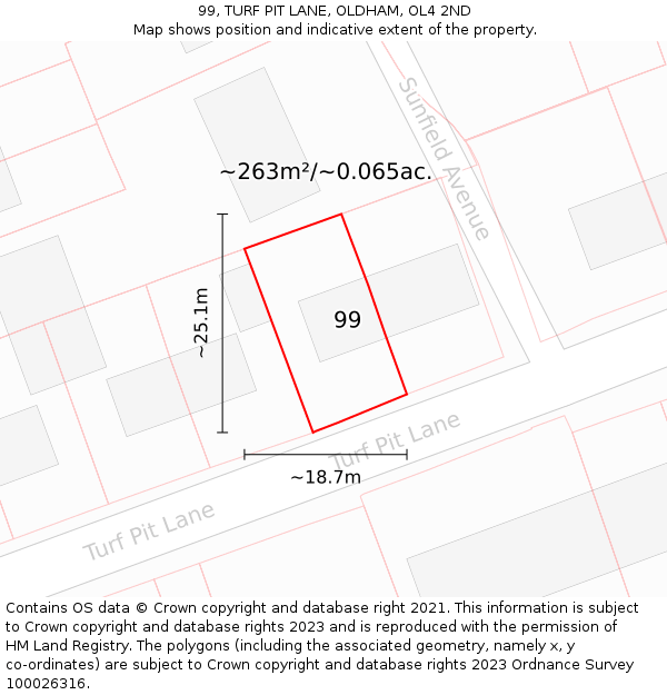 99, TURF PIT LANE, OLDHAM, OL4 2ND: Plot and title map
