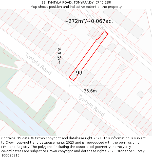 99, TYNTYLA ROAD, TONYPANDY, CF40 2SR: Plot and title map