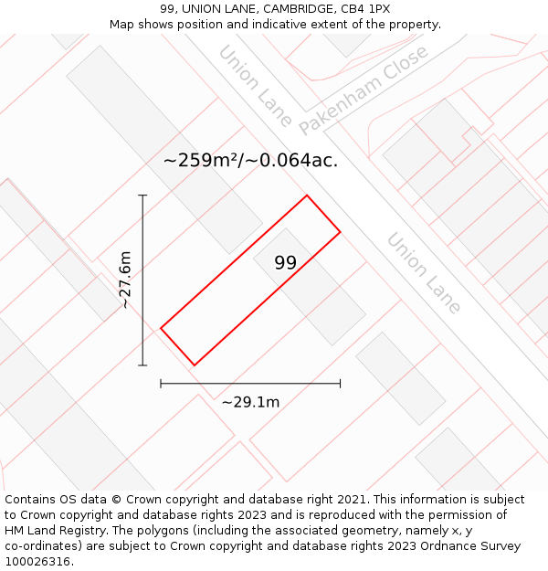 99, UNION LANE, CAMBRIDGE, CB4 1PX: Plot and title map