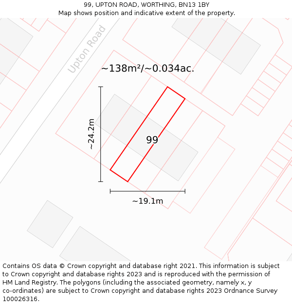 99, UPTON ROAD, WORTHING, BN13 1BY: Plot and title map