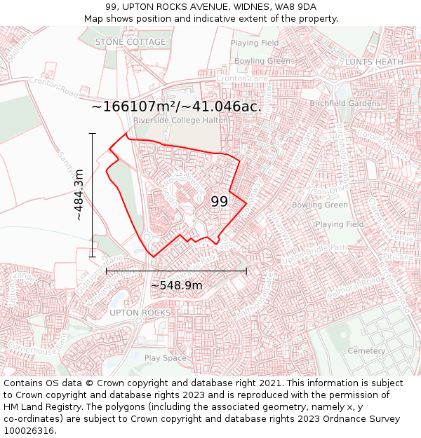99, UPTON ROCKS AVENUE, WIDNES, WA8 9DA: Plot and title map