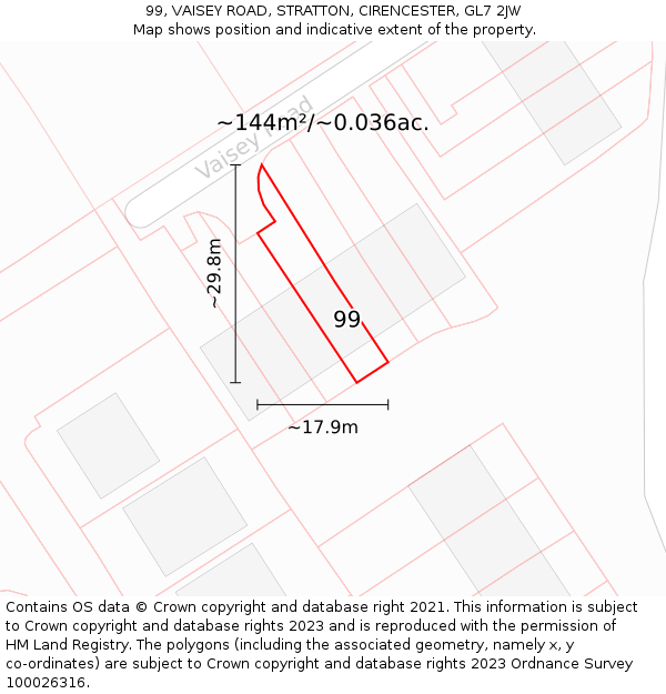 99, VAISEY ROAD, STRATTON, CIRENCESTER, GL7 2JW: Plot and title map