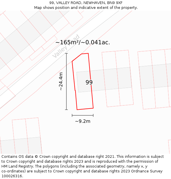 99, VALLEY ROAD, NEWHAVEN, BN9 9XF: Plot and title map