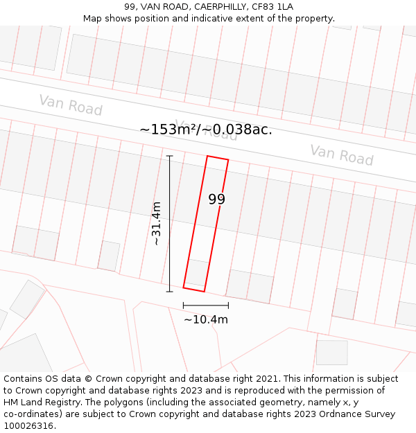 99, VAN ROAD, CAERPHILLY, CF83 1LA: Plot and title map