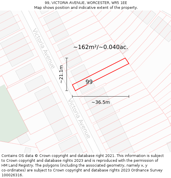 99, VICTORIA AVENUE, WORCESTER, WR5 1EE: Plot and title map
