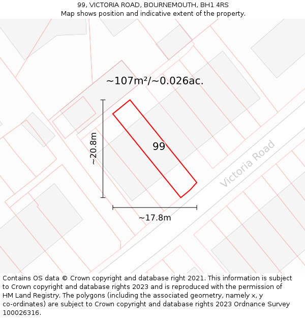 99, VICTORIA ROAD, BOURNEMOUTH, BH1 4RS: Plot and title map