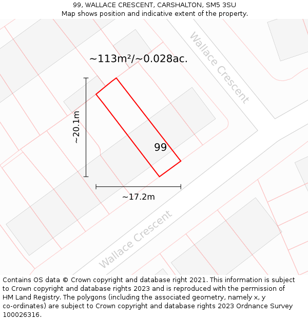 99, WALLACE CRESCENT, CARSHALTON, SM5 3SU: Plot and title map