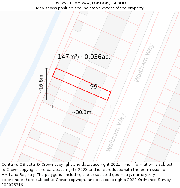 99, WALTHAM WAY, LONDON, E4 8HD: Plot and title map