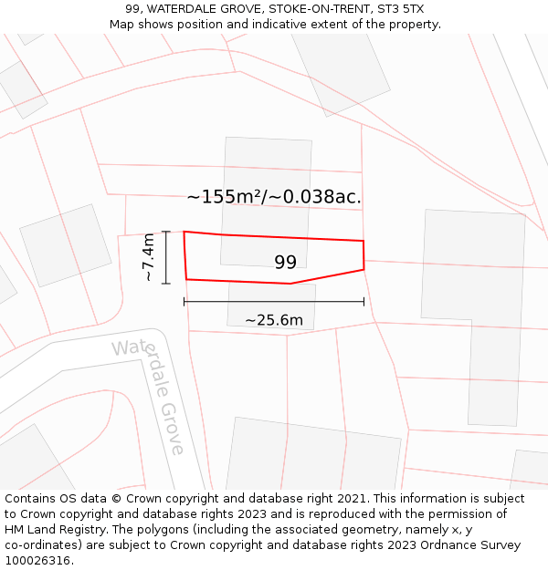 99, WATERDALE GROVE, STOKE-ON-TRENT, ST3 5TX: Plot and title map