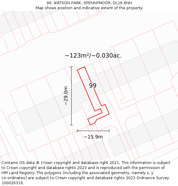 99, WATSON PARK, SPENNYMOOR, DL16 6NH: Plot and title map