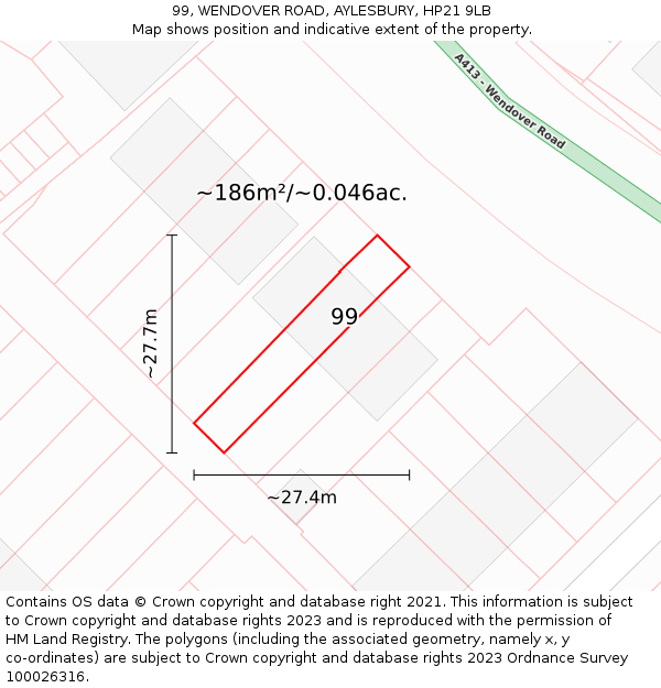 99, WENDOVER ROAD, AYLESBURY, HP21 9LB: Plot and title map