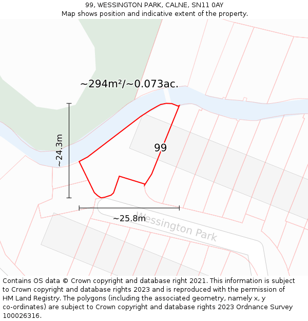 99, WESSINGTON PARK, CALNE, SN11 0AY: Plot and title map