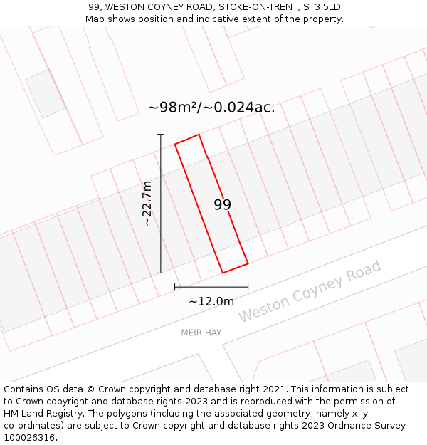 99, WESTON COYNEY ROAD, STOKE-ON-TRENT, ST3 5LD: Plot and title map
