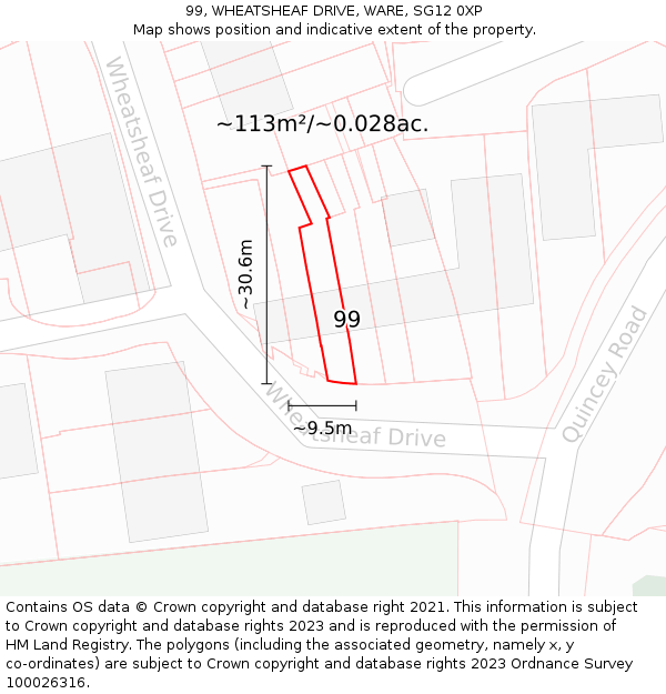 99, WHEATSHEAF DRIVE, WARE, SG12 0XP: Plot and title map