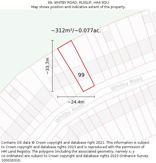 99, WHITBY ROAD, RUISLIP, HA4 9DU: Plot and title map