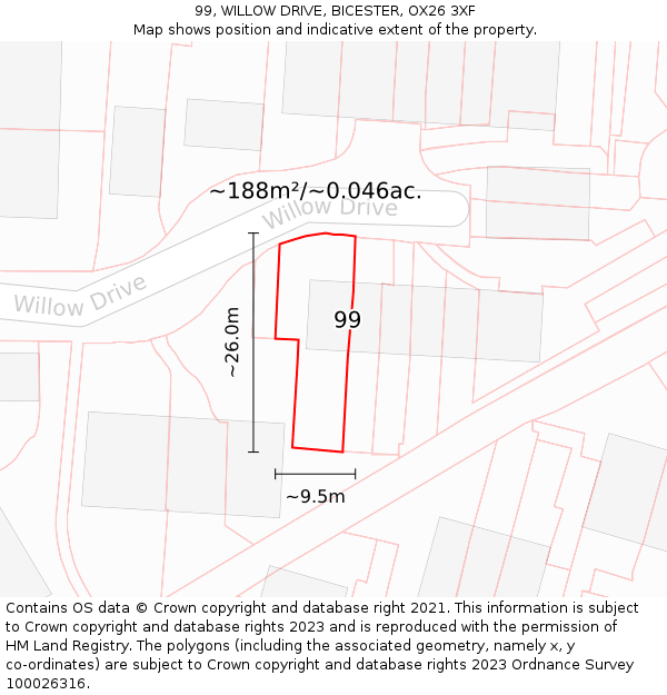 99, WILLOW DRIVE, BICESTER, OX26 3XF: Plot and title map