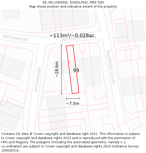 99, WILLOWSIDE, SNODLAND, ME6 5QN: Plot and title map