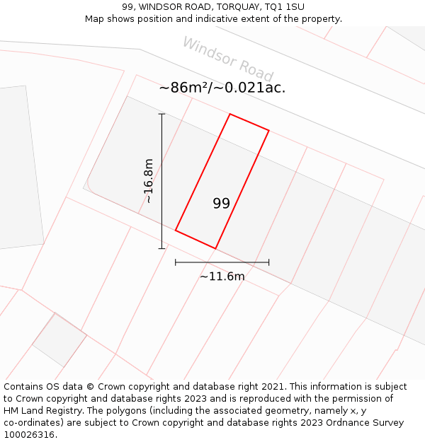 99, WINDSOR ROAD, TORQUAY, TQ1 1SU: Plot and title map