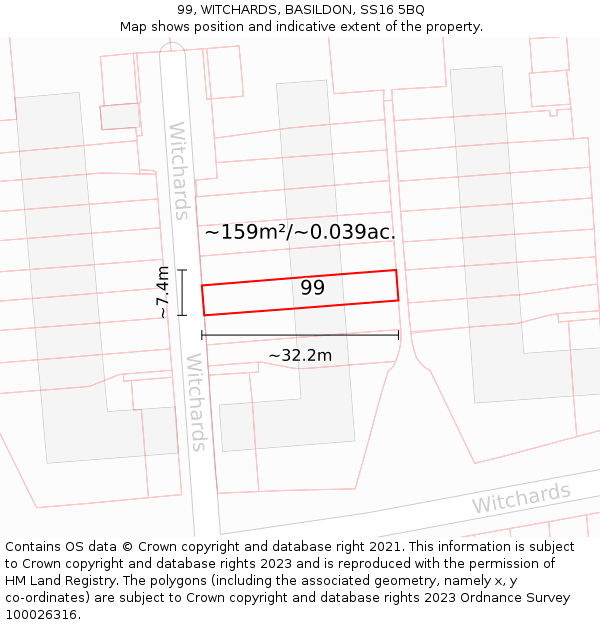99, WITCHARDS, BASILDON, SS16 5BQ: Plot and title map