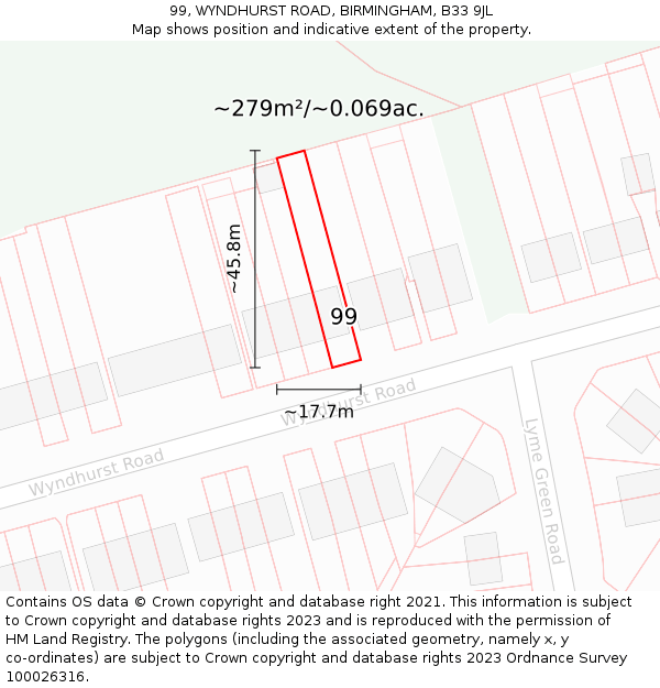 99, WYNDHURST ROAD, BIRMINGHAM, B33 9JL: Plot and title map