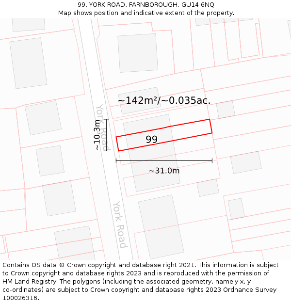 99, YORK ROAD, FARNBOROUGH, GU14 6NQ: Plot and title map