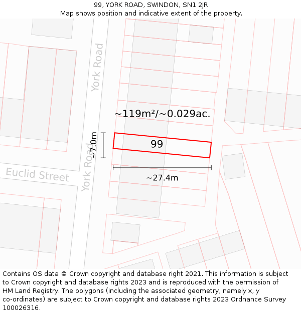99, YORK ROAD, SWINDON, SN1 2JR: Plot and title map