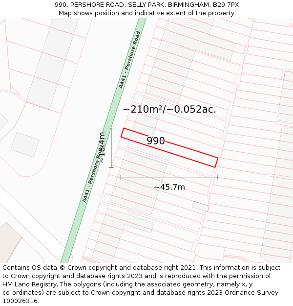990, PERSHORE ROAD, SELLY PARK, BIRMINGHAM, B29 7PX: Plot and title map
