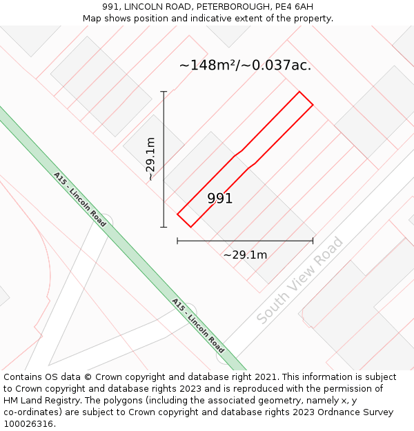 991, LINCOLN ROAD, PETERBOROUGH, PE4 6AH: Plot and title map