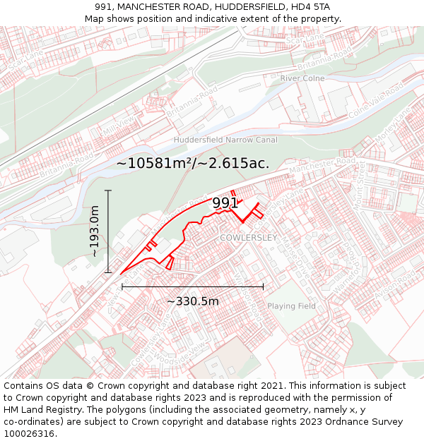 991, MANCHESTER ROAD, HUDDERSFIELD, HD4 5TA: Plot and title map