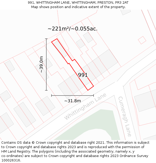 991, WHITTINGHAM LANE, WHITTINGHAM, PRESTON, PR3 2AT: Plot and title map