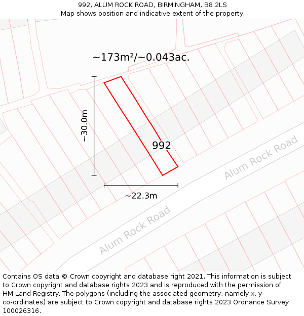 992, ALUM ROCK ROAD, BIRMINGHAM, B8 2LS: Plot and title map