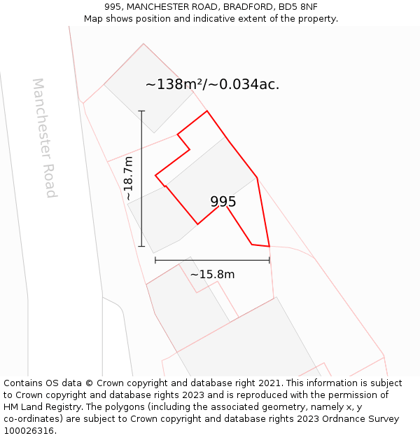 995, MANCHESTER ROAD, BRADFORD, BD5 8NF: Plot and title map