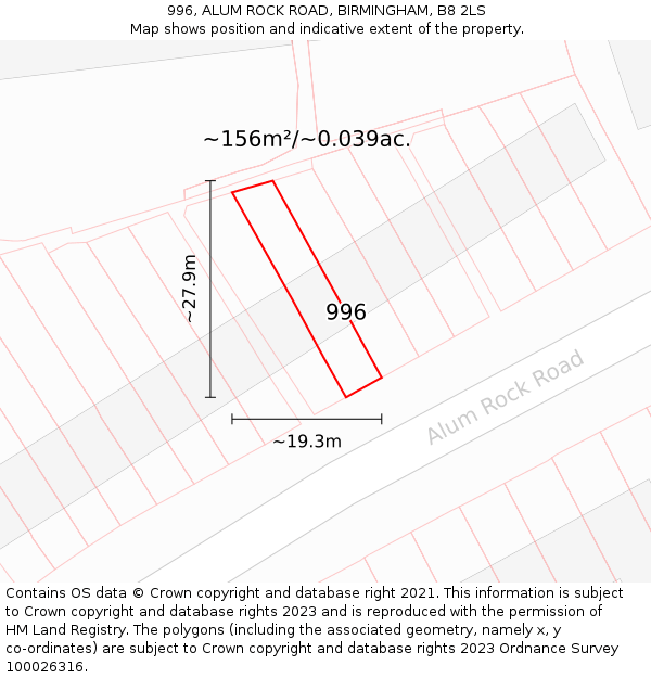 996, ALUM ROCK ROAD, BIRMINGHAM, B8 2LS: Plot and title map