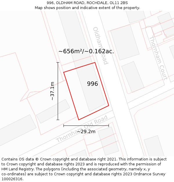 996, OLDHAM ROAD, ROCHDALE, OL11 2BS: Plot and title map