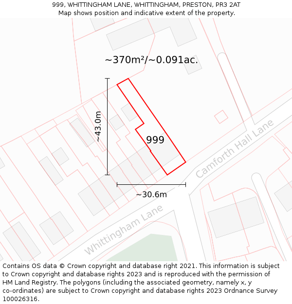 999, WHITTINGHAM LANE, WHITTINGHAM, PRESTON, PR3 2AT: Plot and title map