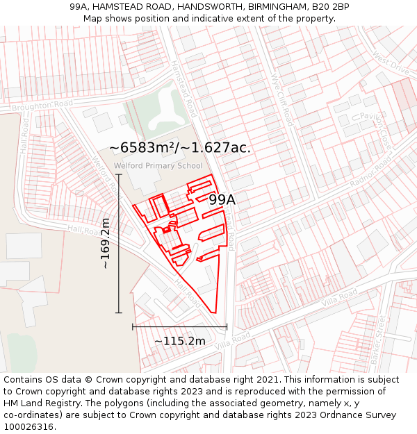 99A, HAMSTEAD ROAD, HANDSWORTH, BIRMINGHAM, B20 2BP: Plot and title map