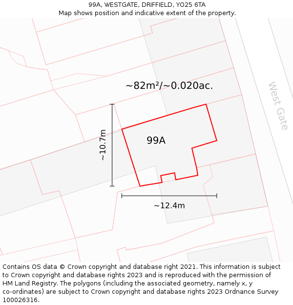 99A, WESTGATE, DRIFFIELD, YO25 6TA: Plot and title map