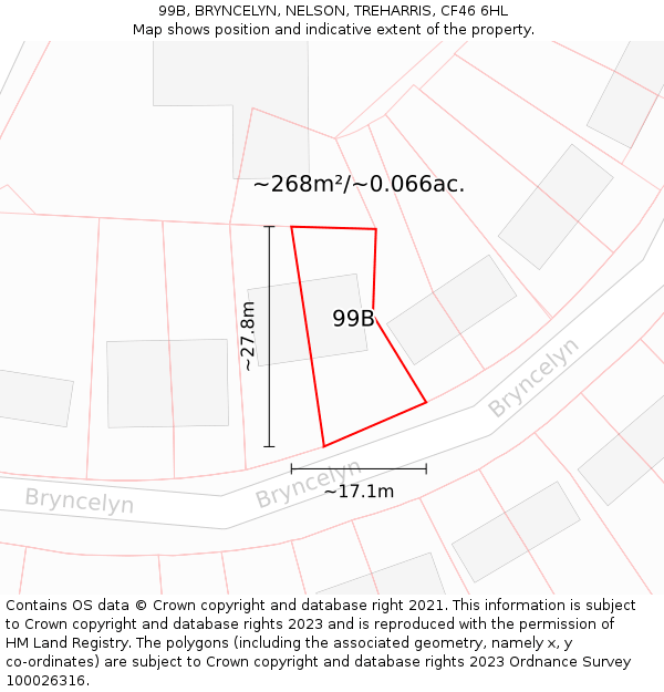 99B, BRYNCELYN, NELSON, TREHARRIS, CF46 6HL: Plot and title map