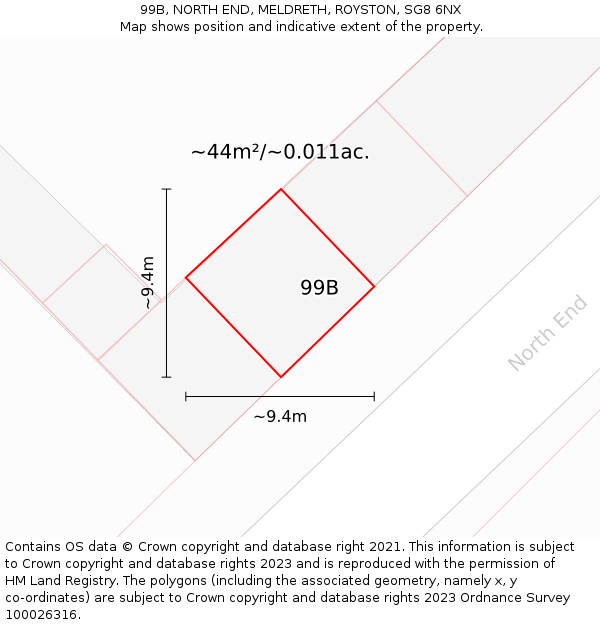 99B, NORTH END, MELDRETH, ROYSTON, SG8 6NX: Plot and title map