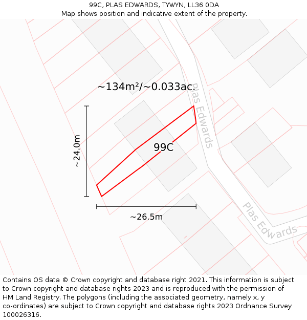 99C, PLAS EDWARDS, TYWYN, LL36 0DA: Plot and title map