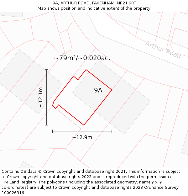9A, ARTHUR ROAD, FAKENHAM, NR21 9RT: Plot and title map